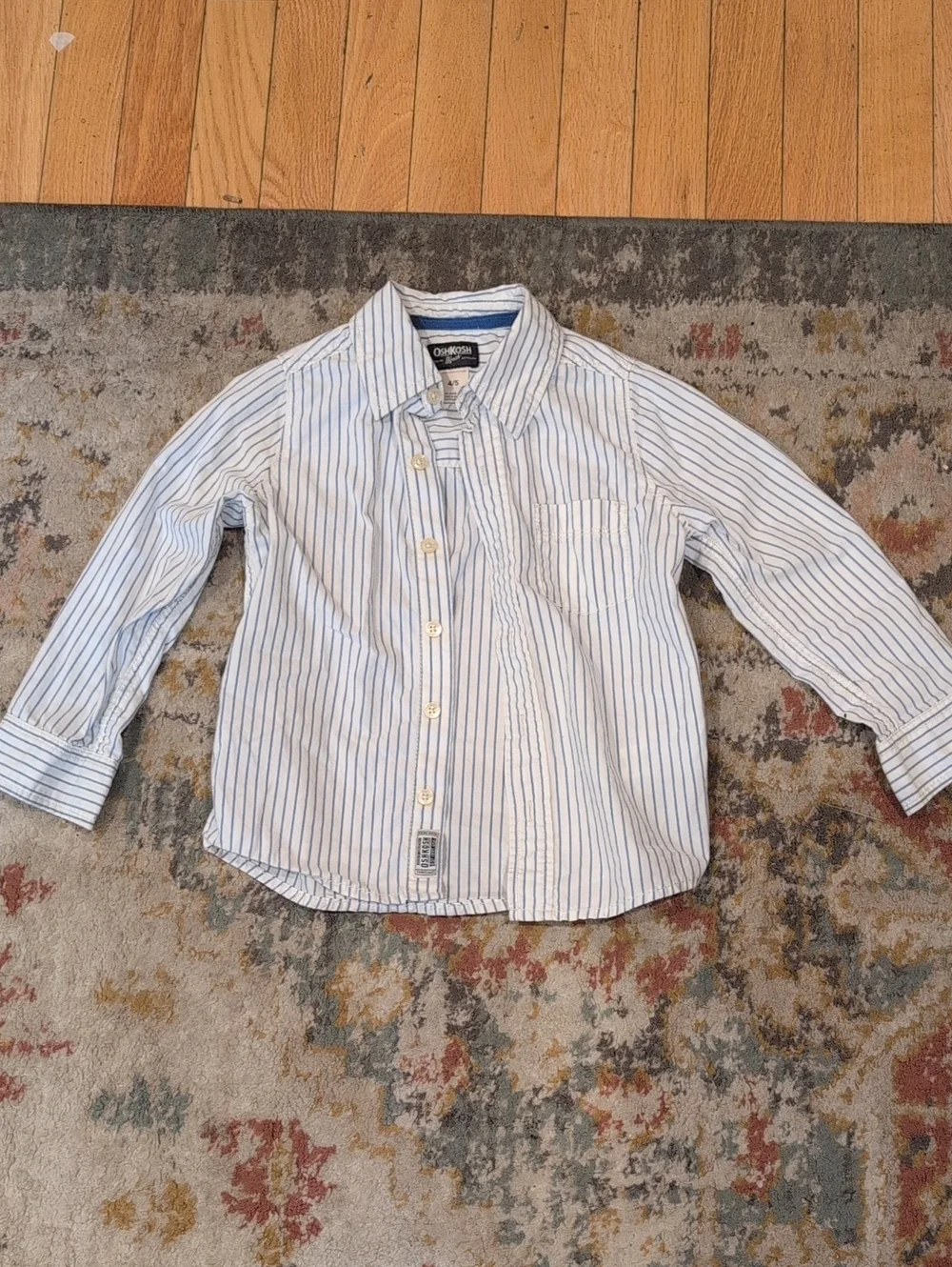 OshKosh B'gosh Boys White Button-Down Shirt with Blue Pinstripes
